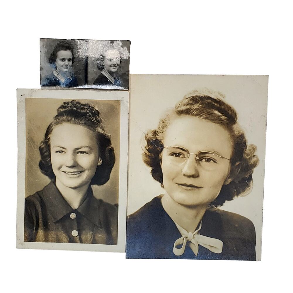 3 Vtg Original Monochrome Photo of Lady Through The Years Found Snapshot